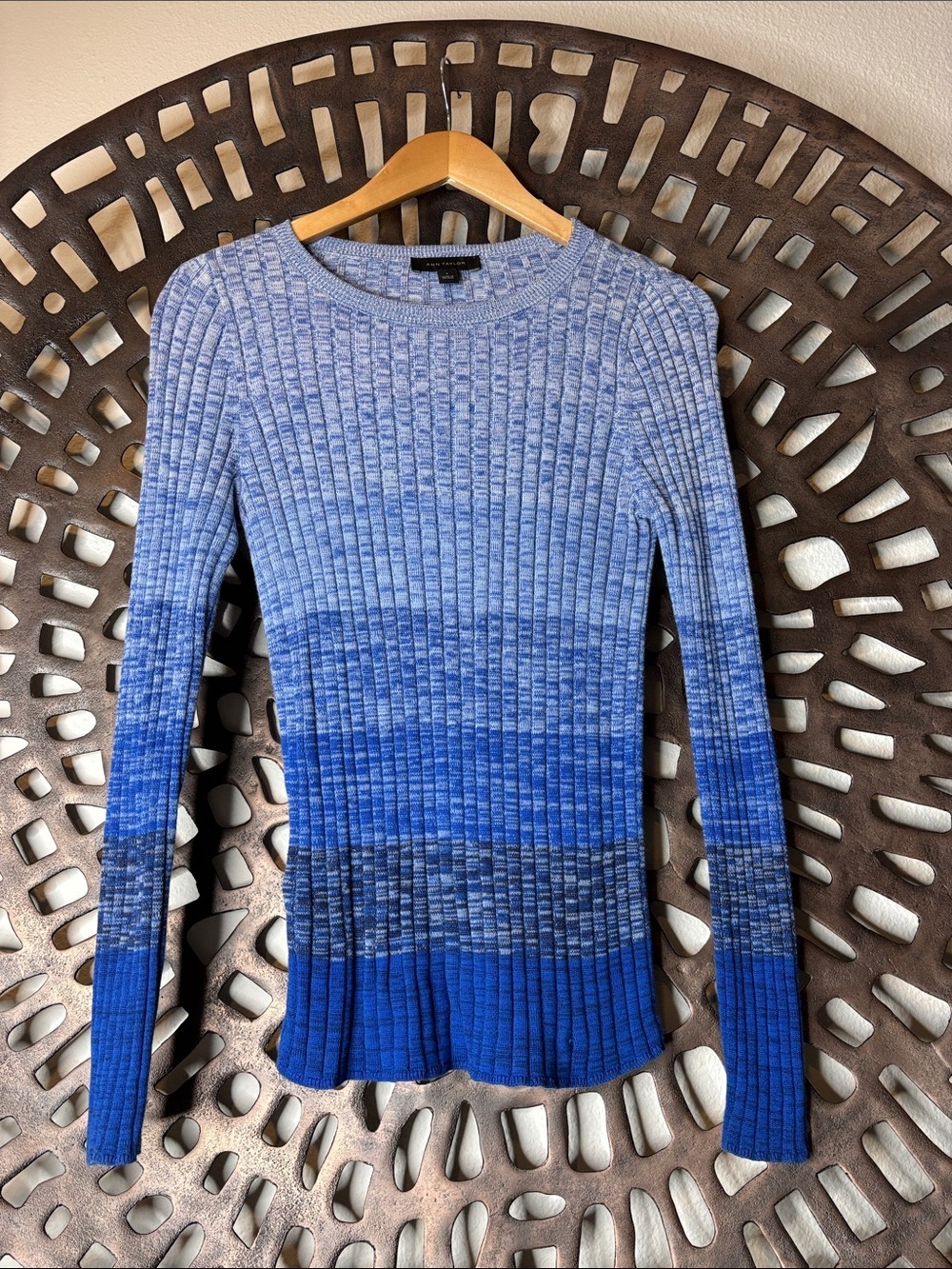 ❤️ Ann Taylor Ribbed Ombre Blue Cotton Blend Sweater Women's Small Long Sleeve ❤